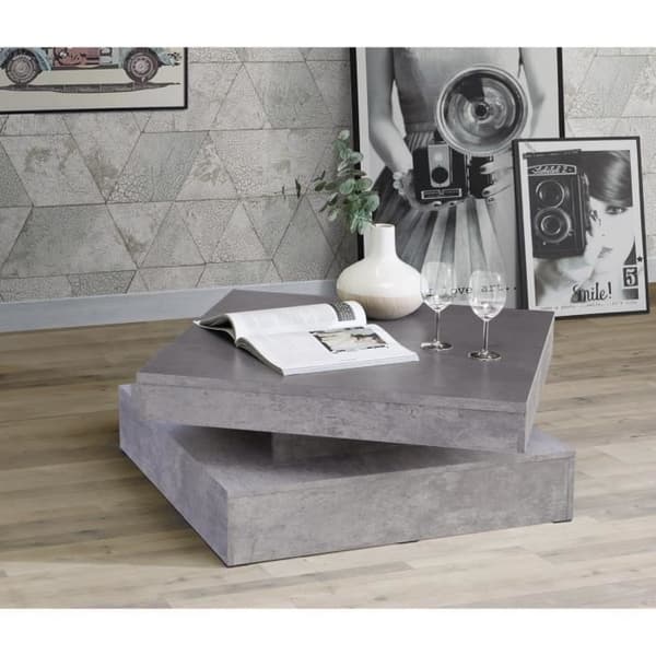 COFFEE Square Swivel Coffee Table - Light Grey Concrete Effect - 78 x 78 x 35.4 cm