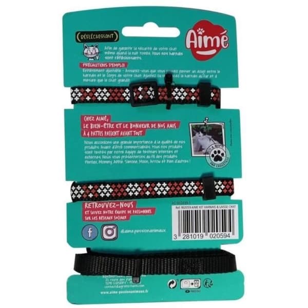 AIMÉ Harness and Leash Kit - Reflective Red for Cats - Adjustable 18-28 cm