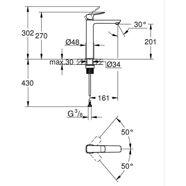 GROHE Basin Mixer Tap - Size XL - Smooth Body Without Waste - Chrome