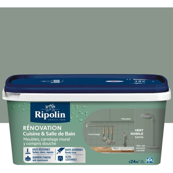 Ripolin Kitchen and Bathroom Renovation Paint - Noble Green - Satin - 2 L