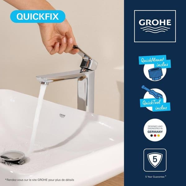 GROHE Basin Mixer Tap - Size XL - Smooth Body Without Waste - Chrome