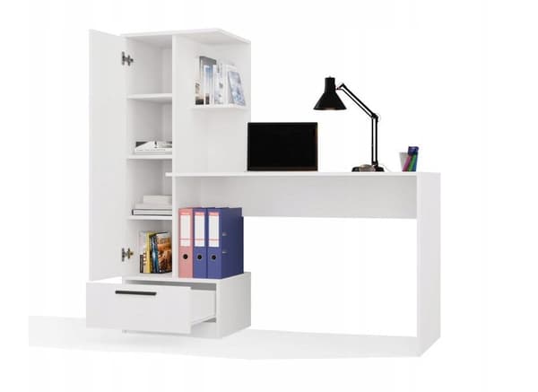 Cosmo Desk + Bookcase Set White