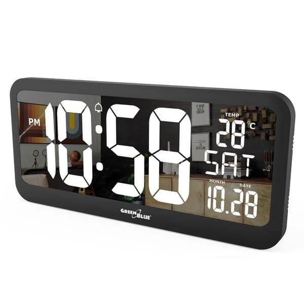 Large Digital Clock Wall Mount Free Standing with Temperature Sensor 37x17cm