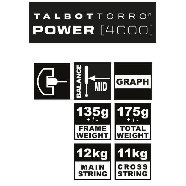TALBOT TORRO Squash Racket - POWER 4000 - US 500 Strings - 480 cm² Head Size mm/135