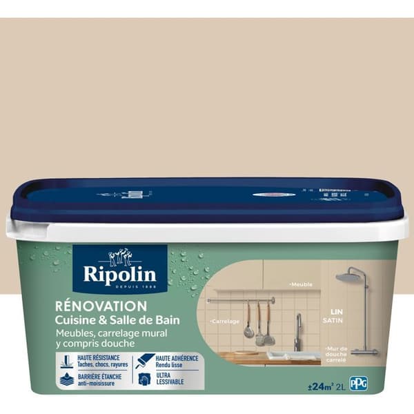 Ripolin Kitchen and Bathroom Renovation Paint - Linen - Satin - 2 L