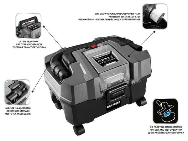 GRAPHITE 58GE105 Vacuum Cleaner 18V 10 L Without Battery