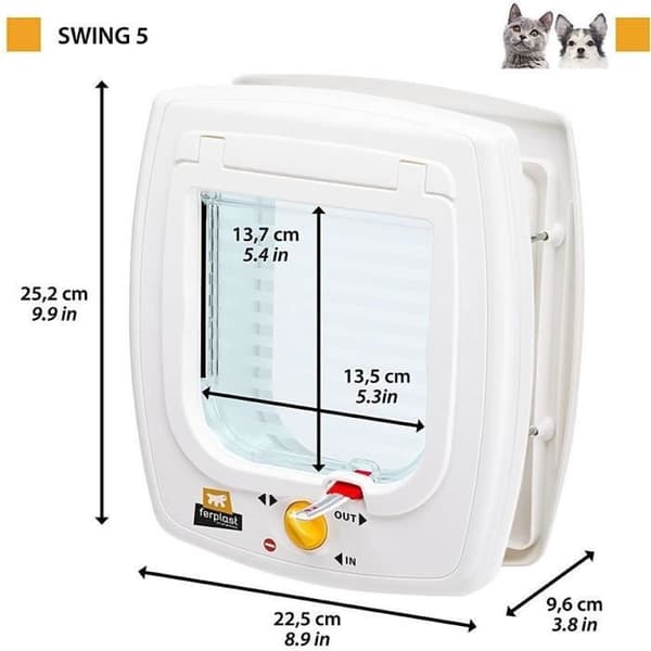 FERPLAST Swing 5 Cat Flap - Grey - 22.5 x 16.2 x 25.2 cm