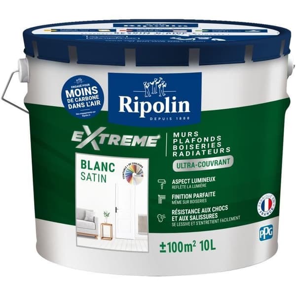 Ripolin Wall and Ceiling Paint 10 L Satin White - Quick Drying, Odorless, Universal