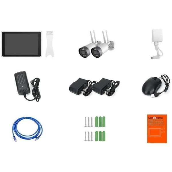LINK2HOME 2-Camera Wi-Fi Kit + NVR Screen - 3MP, Smart Detection, 10.1" LCD