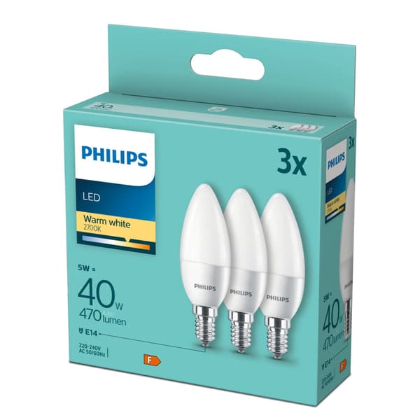 Philips LED Candle Lamp 5W E14 Warm White B35 3PF/6