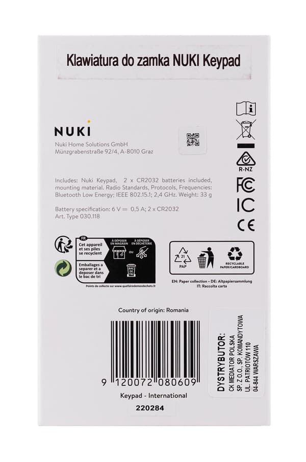 Nuki Keypad - Bluetooth Keypad for Smart Lock - Black