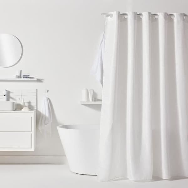 Waffle Shower Curtain 180 x 200 cm - White Polyester - 12 Hooks - UTILITY