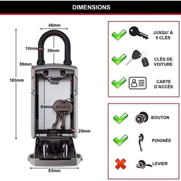 MASTER LOCK Connected Key Box - Bluetooth or Combination - With Shackle