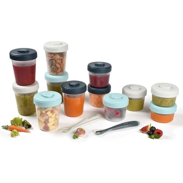BÉABA 12-Portion Storage Pack, 2 Silicone Spoons, First Meal Pack, Storm