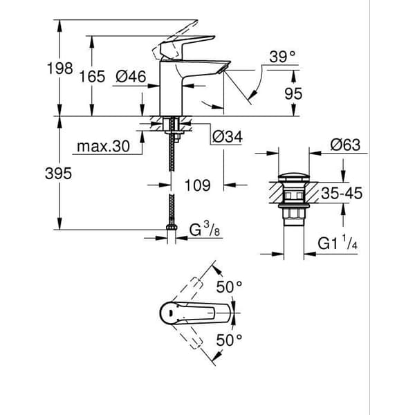 GROHE Start Single-Lever Basin Mixer - Matte Black - Water Saving