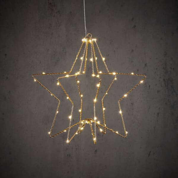 Hanging Golden Star - 60 LEDs - 32x30 cm - Battery Operated