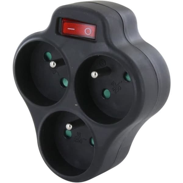 CHACON Domino - 3x16A Power Strip - Triangle with Switch - Black