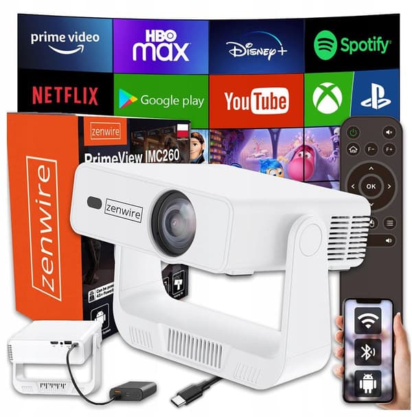 Zenwire IMC260 Mini Portable Projector Android 14 WiFi Full HD 4K