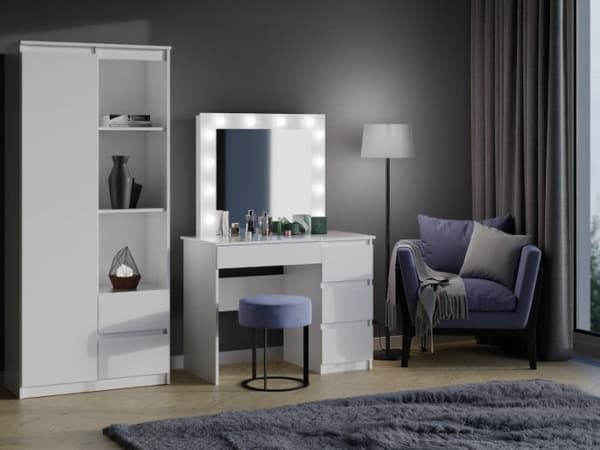 MIJAS Dressing Table Set Right-Handed White + MARINA Mirror