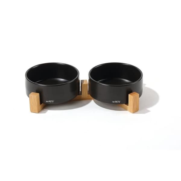 Mpets OPERA Ceramic Bowls with Bamboo Stand 2x350ml Black