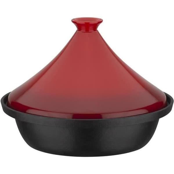 GSW Tagine - Solid Cast Iron - 30 x 22 cm - Ceramic Lid - Induction Compatible - Red