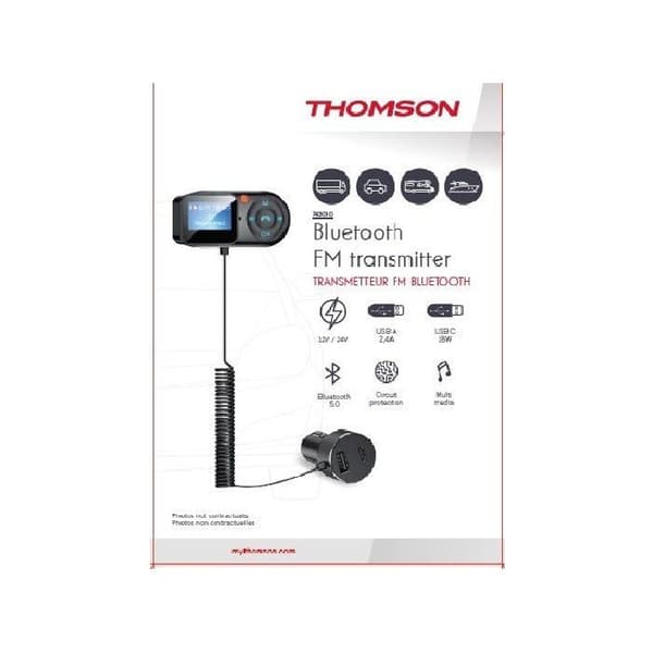 THOMSON Bluetooth FM Transmitter - 12/24V - Remote Display - 1 m Coiled Cable