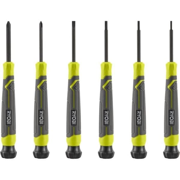 RYOBI 6-Piece Precision Screwdriver Set - SL1, SL2, SL3, PH1, PH0