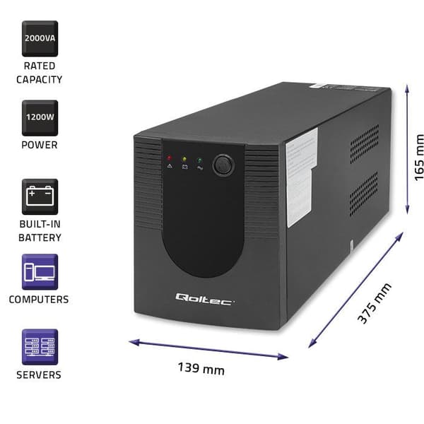Qoltec Monolith UPS 2000VA 1200W Uninterruptible Power Supply