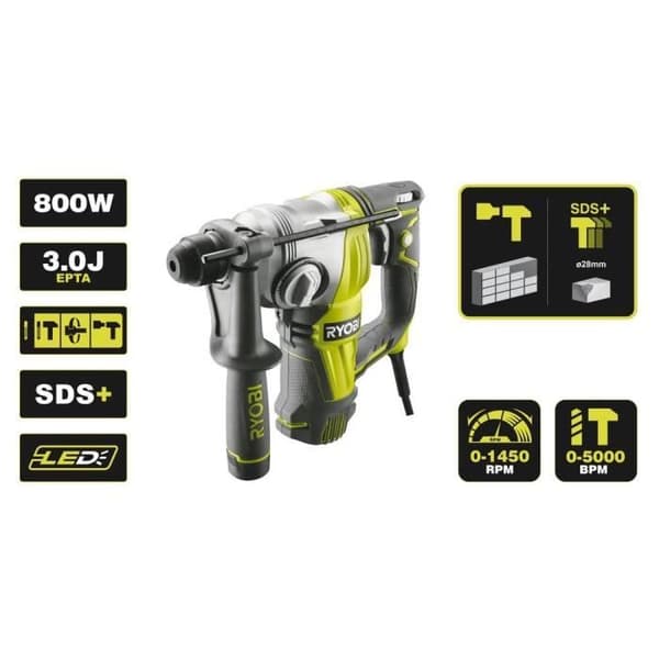 RYOBI 800W SDS+ Rotary Hammer Drill with 4 Modes and Case - RSDS800-KC