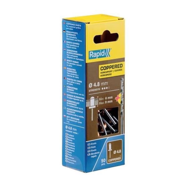 RAPID Copper Rivets Ø4.8 x 12 mm - Box of 50 + Drill Bit