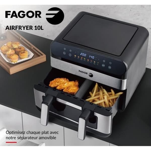 FAGOR Airfryer FGF10 - 10 L Capacity - 2400W - Dual Cooking - 8 Programs