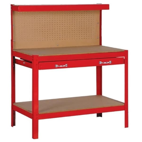 DOMAC Workbench - ETAB100 - 12 mm Thick Worktop - 1 Large Drawer - Red