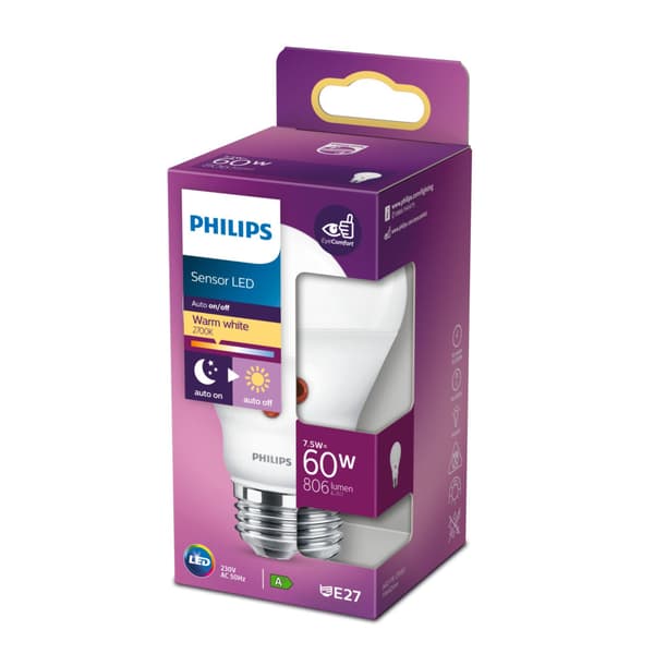 Philips Sensor LED Lamp 60W E27 Warm White - 15,000 Hour Lifespan