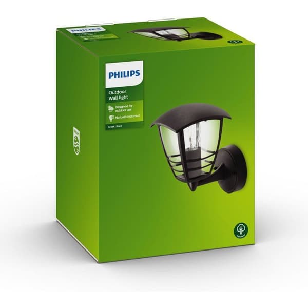 PHILIPS Outdoor Wall Light - Creek - Upward Facing - Black - IP44