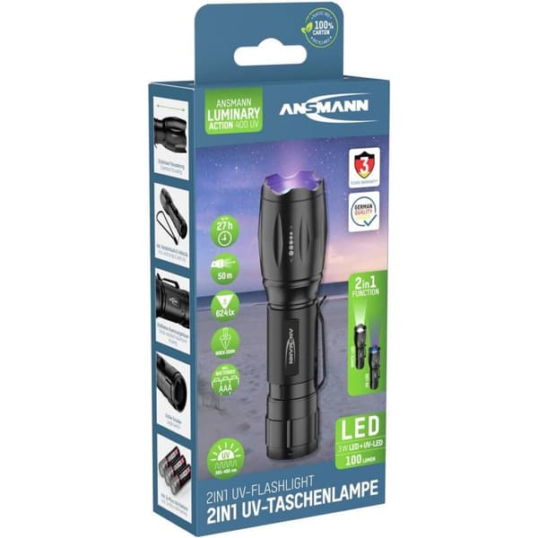 Ansmann Action 400 UV Flashlight 100 Lumens Black