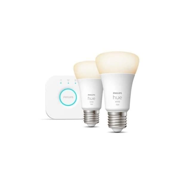 Philips Hue Smart Bulbs Starter Kit: 2 x 9.5W E27 White Smart Bulbs + Philips Hue Bridge