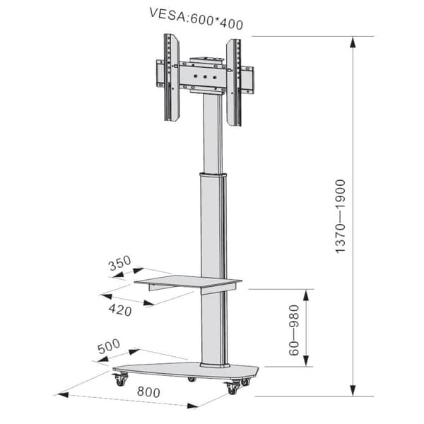 Techly Floor Stand with Shelf for LCD/LED/Plasma 37-70 Silver