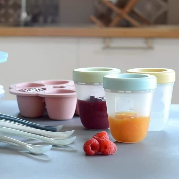 BEABA Premium Silicone Multi-Portion Containers, Heat Resistant, 6 x 90 ml, Pink