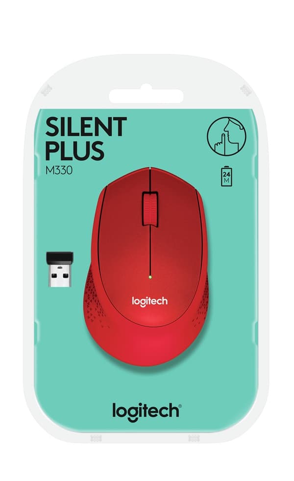 Logitech M330 Silent Plus - Wireless Optical Mouse - 2.4GHz - Red (910-004911)