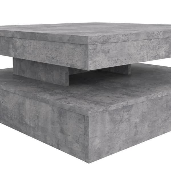 COFFEE Square Swivel Coffee Table - Light Grey Concrete Effect - 78 x 78 x 35.4 cm