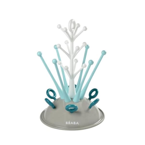 BEABA Tree-Shaped Bottle Drying Rack - Large Capacity for 6 Bottles - Removable Water Collection Tray - Blue