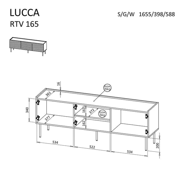 Cama LUCCA 3D TV Cabinet 165x40x59 White