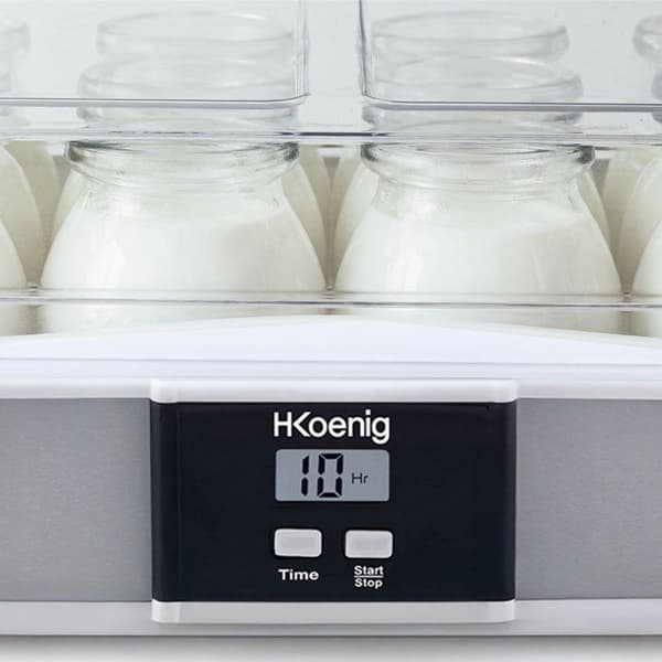 HKoeNIG Yogurt Maker - ELY120 - 12 x 160 ml Jars + 1.2 L Container - Programmable 15 Hours - 15W