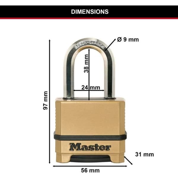 MASTER LOCK High Security Padlock - M175EURDLF - Combination - Zinc - L-Shackle - Outdoor