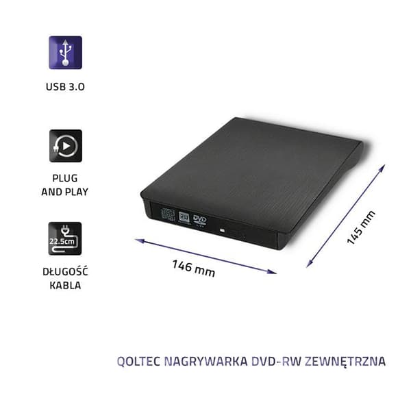 Qoltec 51857 External DVD-RW Recorder USB 3.0 Black