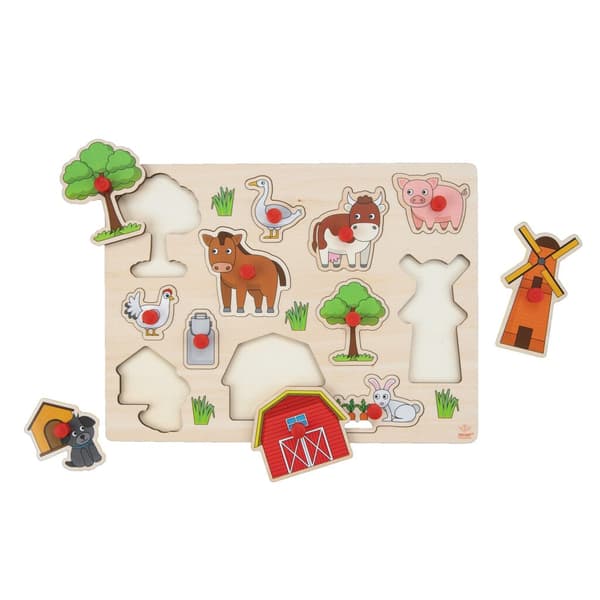 Engelhart Wooden Knobs Farm Puzzle 12 Pieces for Children