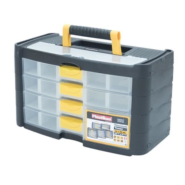 Plastiken Toolbox 90004_BLACK - 4 Small Drawers - Plastic