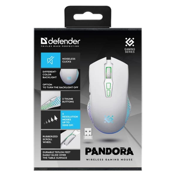 Defender Pandora Wireless Gaming Mouse White 3200dpi Rechargeable