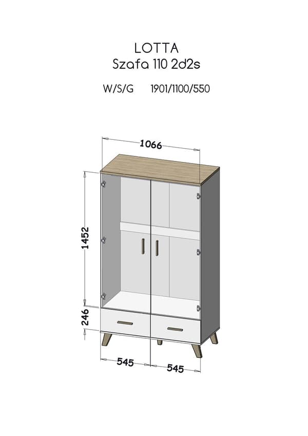 Cama LOTTA Wardrobe 2D2D Wotan Oak + Matt Black