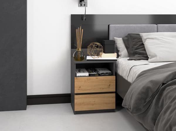 Topeshop M1 Nightstand Anthracite/Oak 2 Drawers